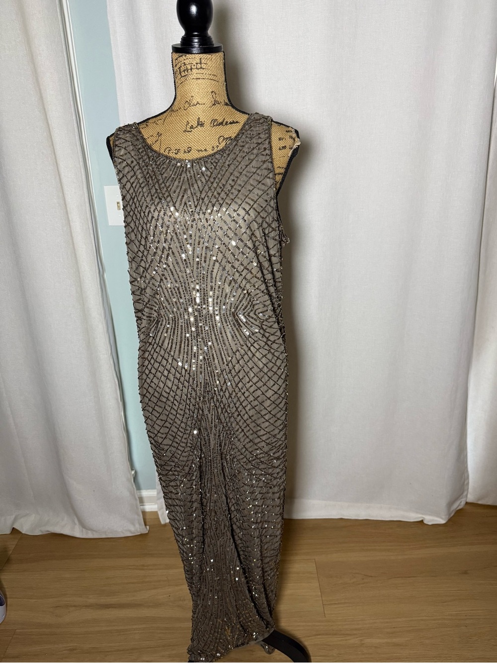 Artdeco Metallic Taupe Sequin Maxi Skirt